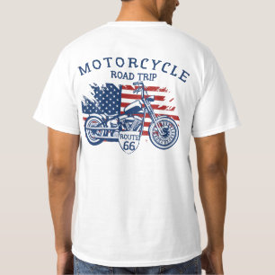 Motorrad-Roadtrip Route 66 USA-Flagge T-Shirt
