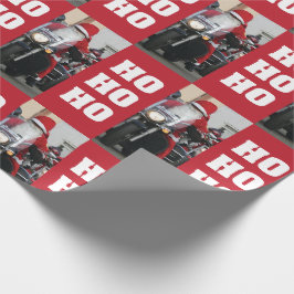 Motorrad Santa Foto mit Ho Ho Ho Geschenkpapier