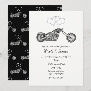 Motorrad Schwarz & Silber Herzen Biker Hochzeit Einladung