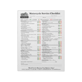 Motorrad-Service-Checkliste 8,5x11 Notizblock