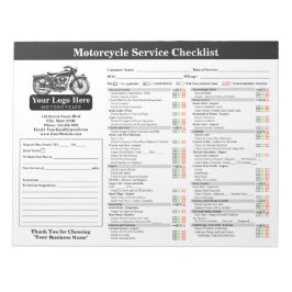 Motorrad-Service-Checkliste 8,5x11 Querformat Notizblock