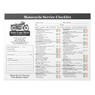 Motorrad-Service-Checkliste 8,5x11 Querformat Notizblock