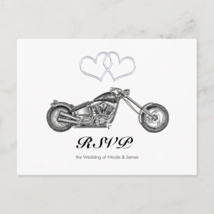 Motorrad- & Silberherzen-Biker-Hochzeits-RSVP Einladungspostkarte