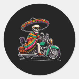 Motorrad Skeleton Biker Mexican Sombrero Cinco D Runder Aufkleber