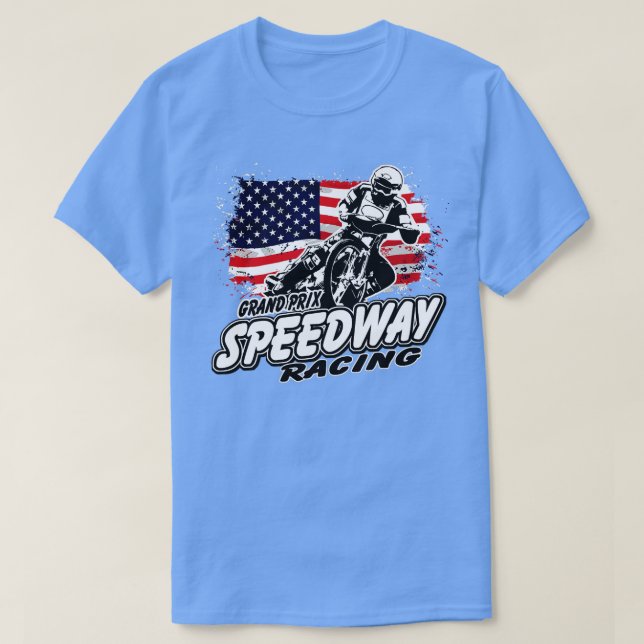 Motorrad Speedway American Flag Rack Race T-Shirt (Design vorne)