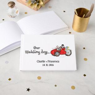 Motorrad und Beiwagen Braut und Bräutigam Hochzeit Gästebuch