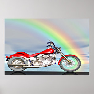 Motorrad und Regenbogen Poster