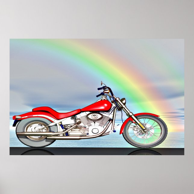 Motorrad und Regenbogen Poster (Vorne)