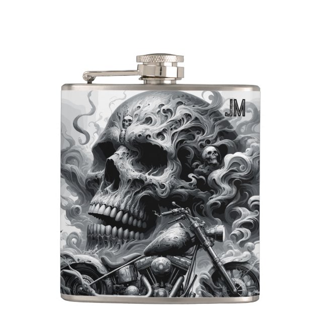 Motorrad und Skulls Vinyl Wrapped Flask Flachmann (Vorderseite)