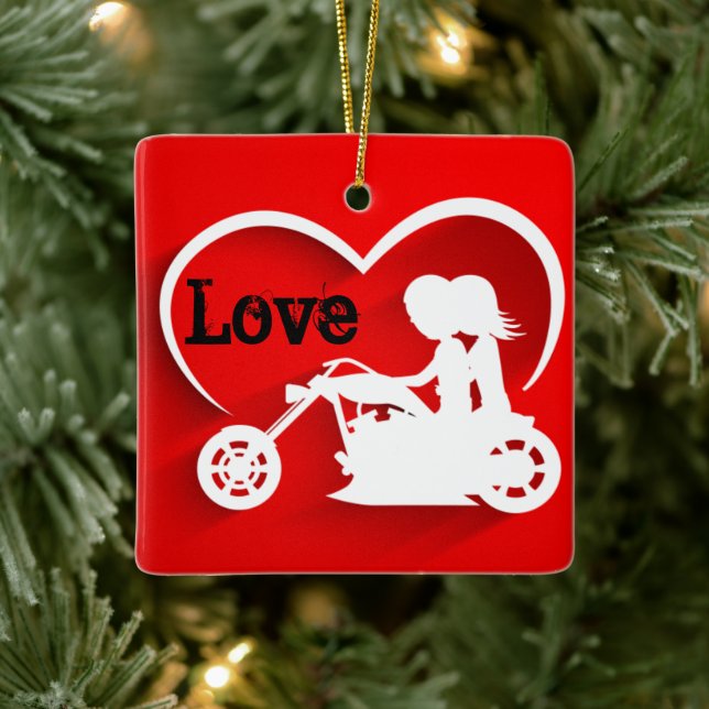 Motorrad Unsere 1. Weihnachten als Mr. und Mrs. We Keramikornament (Baum)