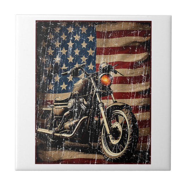 Motorrad USA Flag Retro Biker Fliese (Vorderseite)
