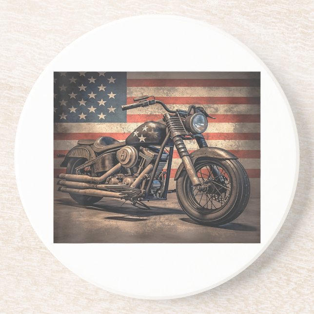 Motorrad USA Flag Retro Biker Getränkeuntersetzer (Vorne)