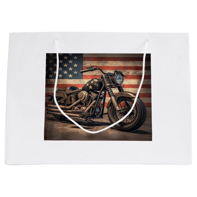 Motorrad USA Flag Retro Biker Große Geschenktüte (Vorderseite)