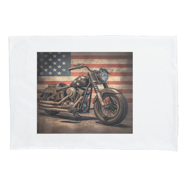 Motorrad USA Flag Retro Biker Kissenbezug (Vorderseite)