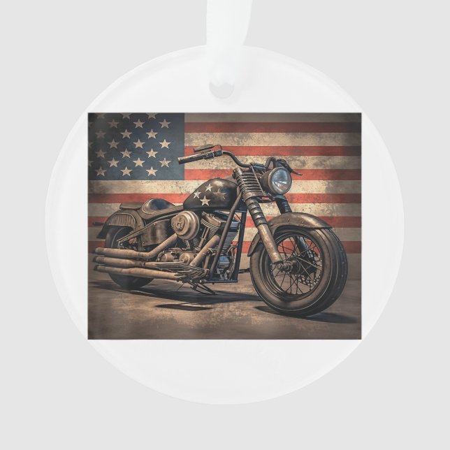 Motorrad USA Flag Retro Biker Ornament (Vorderseite)