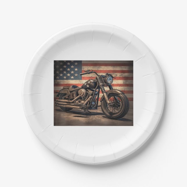 Motorrad USA Flag Retro Biker Pappteller (Vorderseite)