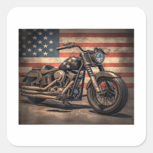 Motorrad USA Flag Retro Biker Quadratischer Aufkleber