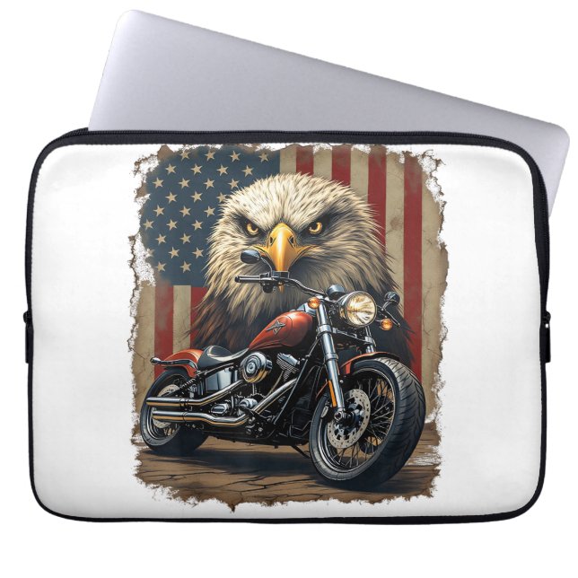 Motorrad USA-Flagge Retro-Biker-Chopper Laptopschutzhülle (Vorderseite)