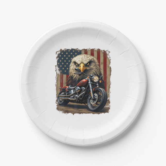 Motorrad USA-Flagge Retro-Biker-Chopper Pappteller (Vorderseite)