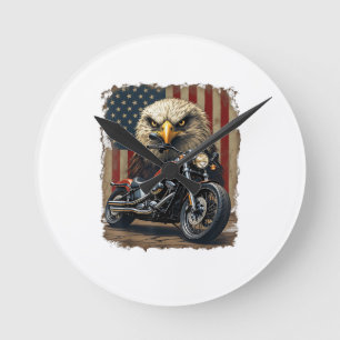 Motorrad USA-Flagge Retro-Biker-Chopper Runde Wanduhr