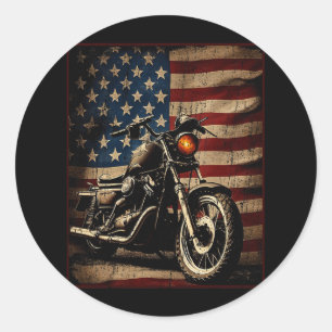 Motorrad USA-Flagge Retro-Biker  Runder Aufkleber