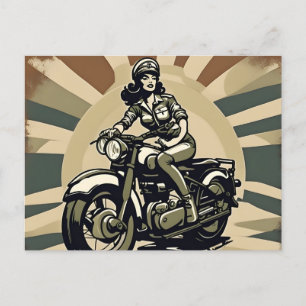 Motorrad-Vintage-Frau Postkarte