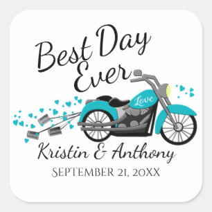 Motorrad Wedding Aqua und Gray Quadratischer Aufkleber