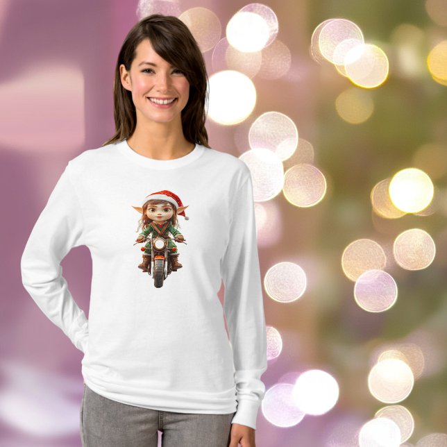 Motorrad Weihnachten Elf Frauen T-Shirt (Von Creator hochgeladen)