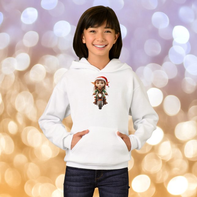 Motorrad Weihnachten Elf Girl's Hoodie (Von Creator hochgeladen)