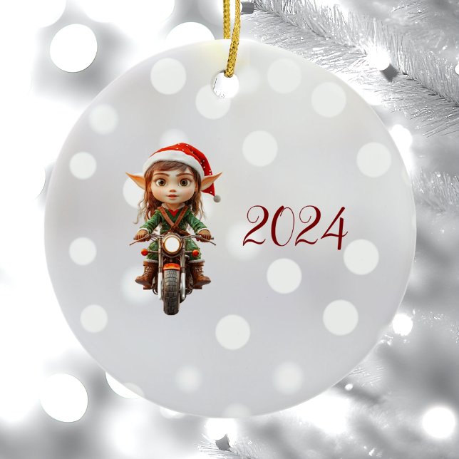 Motorrad Weihnachten Elf Keramik Ornament (Von Creator hochgeladen)