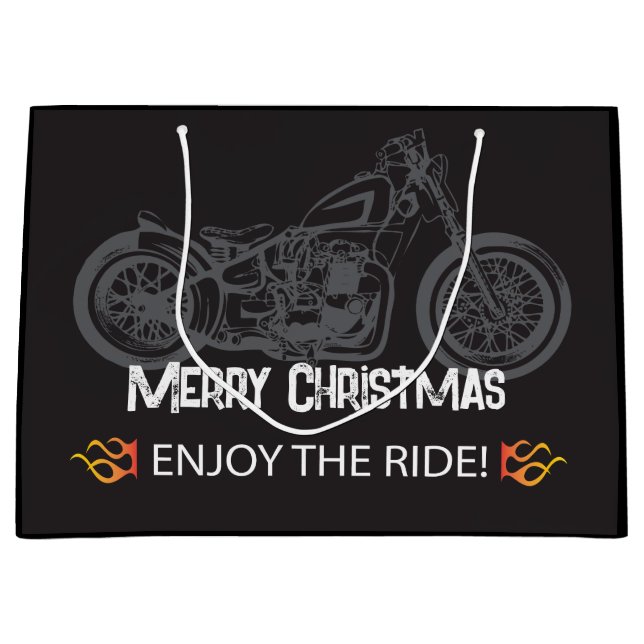 Motorrad Weihnachten Schwarz Klassik Große Geschenktüte (Vorderseite)