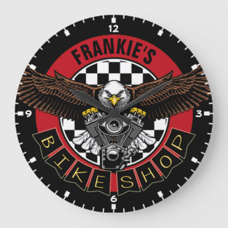 Motorrad-Werkstatt für den individuellen NAME-Bike Große Wanduhr