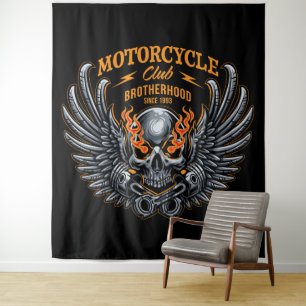 Motorradclub für Schädel und Flammen Wandteppich