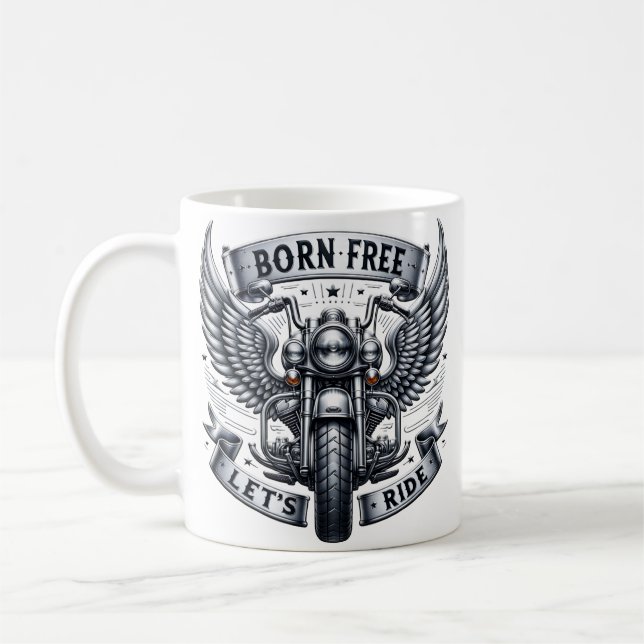 Motorraddesign mit Flügeln und Slogans Kaffeetasse (Links)