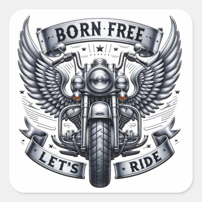 Motorraddesign mit Flügeln und Slogans Quadratischer Aufkleber (Vorderseite)