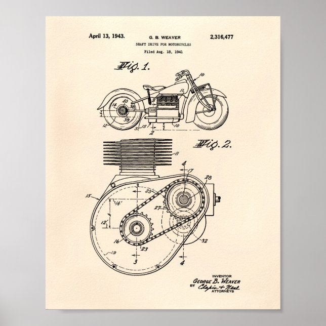 Motorräder 1943 Patent Art Old Peper Poster (Vorne)