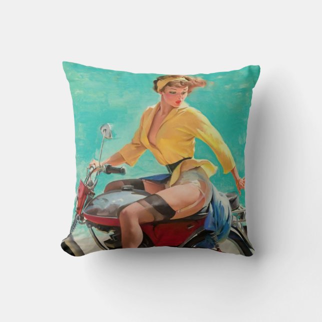 Motorräder und Pinups Kissen (Vorderseite)