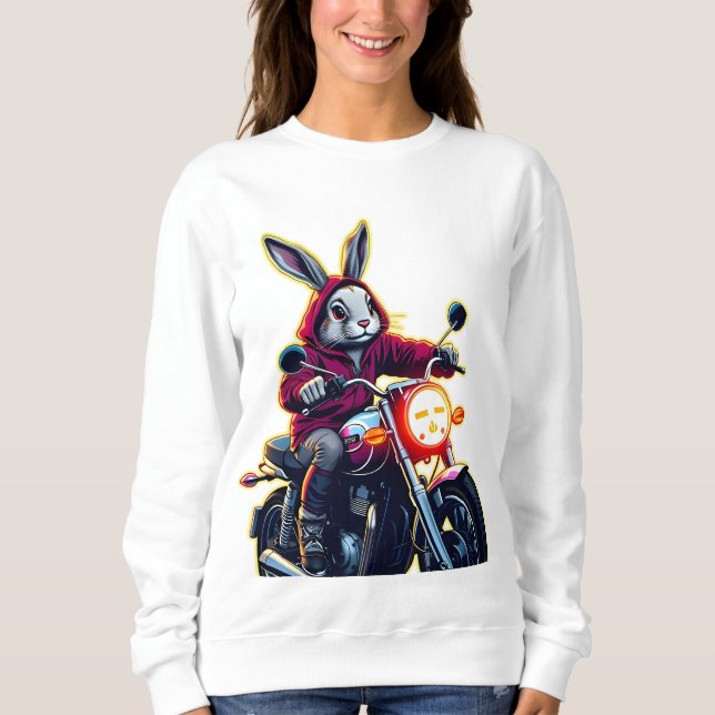 Motorradfahren mit Neon-Kash-Kaninchen Sweatshirt (Vorderseite)