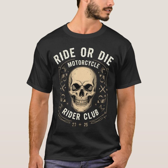 Motorradfahren oder Die Motorradklub Skull Emblem  T-Shirt (Vorderseite)