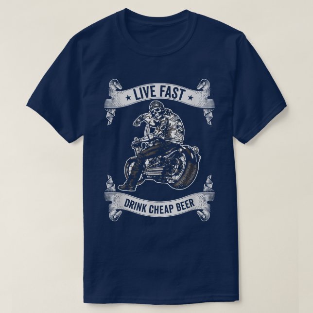 Motorradfahren Skeleton Biker Drink Bier Motorrad T-Shirt (Design vorne)