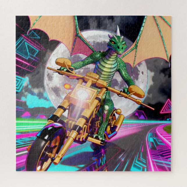 Motorradfahrender Drache Puzzle (Vertikal)