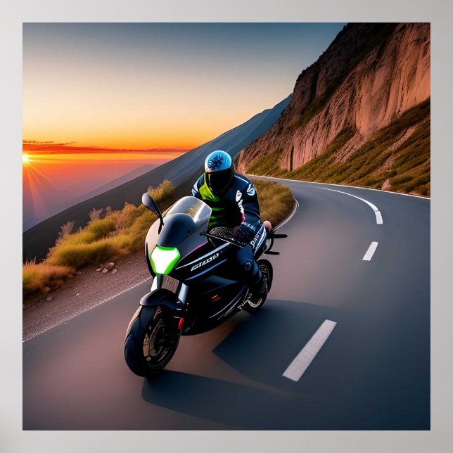 Motorradfahrer auf der Landschaftlichen Bergstraße Poster (Vorne)