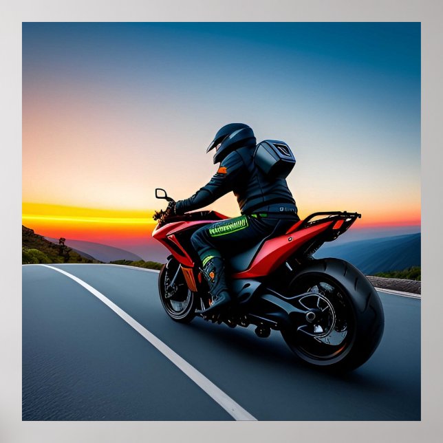Motorradfahrer auf der Landschaftlichen Bergstraße Poster (Vorne)