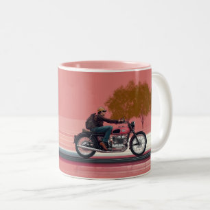 Motorradfahrer auf einem Motorrad im Retro-Stil, m Zweifarbige Tasse