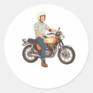 Motorradfahrer auf einer Motorrad  Runder Aufkleber