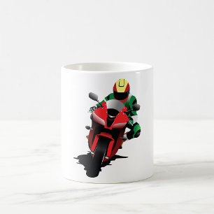 Motorradfahrer auf rotem Sportbike Kaffeetasse