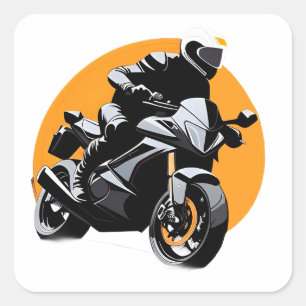 Motorradfahrer auf Sportbike Quadratischer Aufkleber