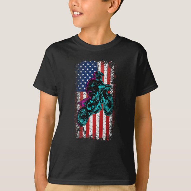 Motorradfahrer Biker USA Flag Motocross T-Shirt (Vorderseite)