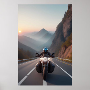 Motorradfahrer fahren durch Landschaftliche Straße Poster