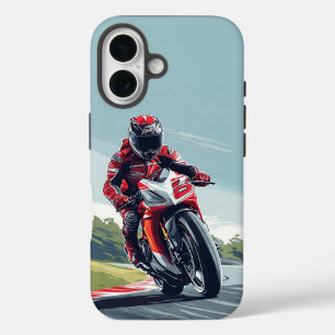 Motorradfahrer fährt Sportbike auf der Küstenautob iPhone 16 Hülle